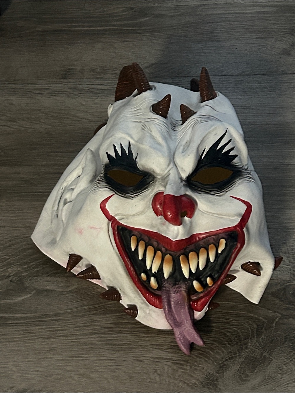 Scary Clown Devil Mask Kids Costume - White with Red and Brown Accents